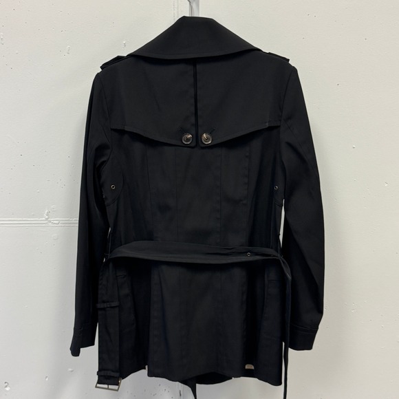 Calvin Klein Black Double Breasted Belted Trench Coat Jacket XS Epaulettes - Picture 3 of 15